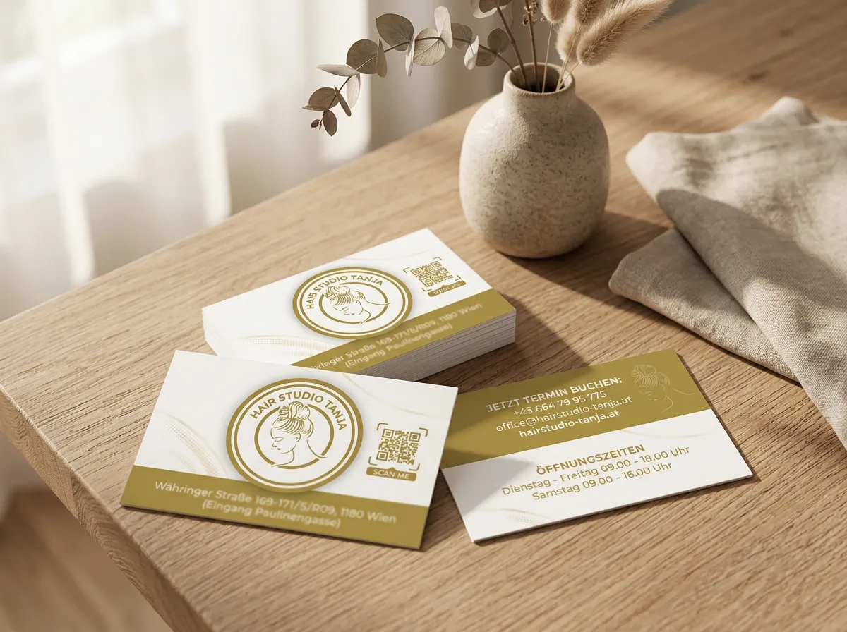 Hair Studio Tanja – Visitenkarten, Vorder- und Rückseite