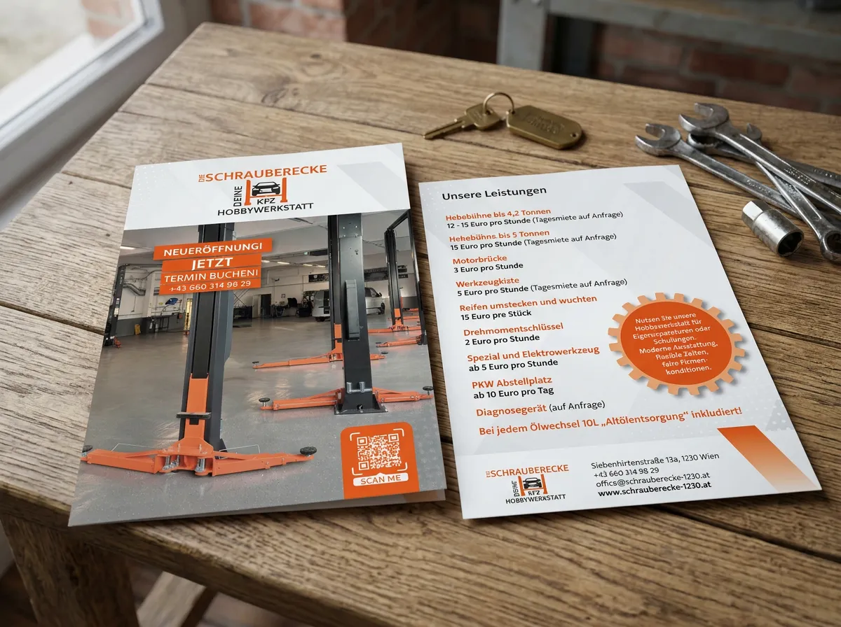 Die Schrauberecke – Flyer mit Leistungen und Preisen